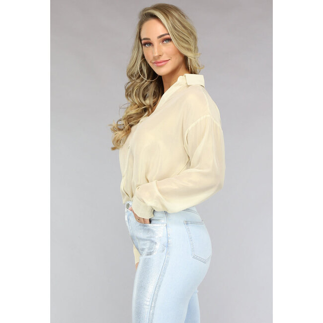 Beige glänzende langärmelige Bluse