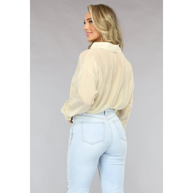 Beige glänzende langärmelige Bluse