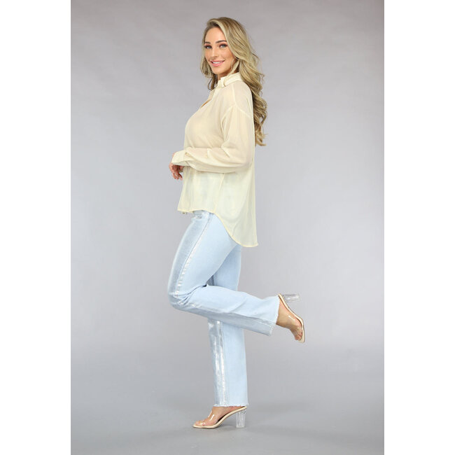 Beige glänzende langärmelige Bluse