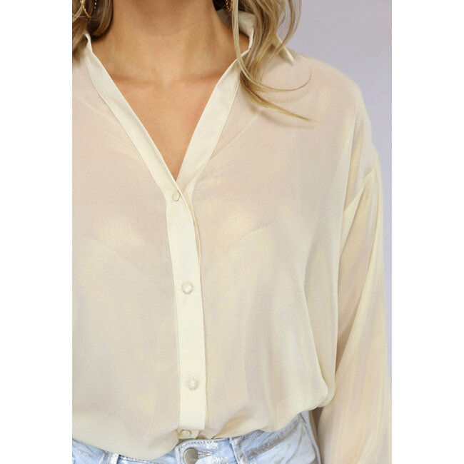 Beige glänzende langärmelige Bluse