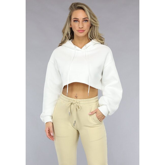 Weißer Cropped Hoodie mit Puffärmeln