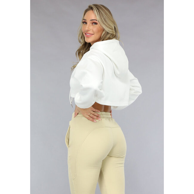 Weißer Cropped Hoodie mit Puffärmeln