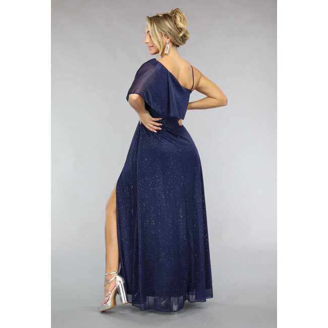 Marineblaues One-Shoulder-Galakleid mit Schimmer