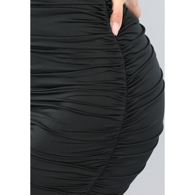 Schwarzes plissiertes Bodycon-Kleid mit langen Ärmeln
