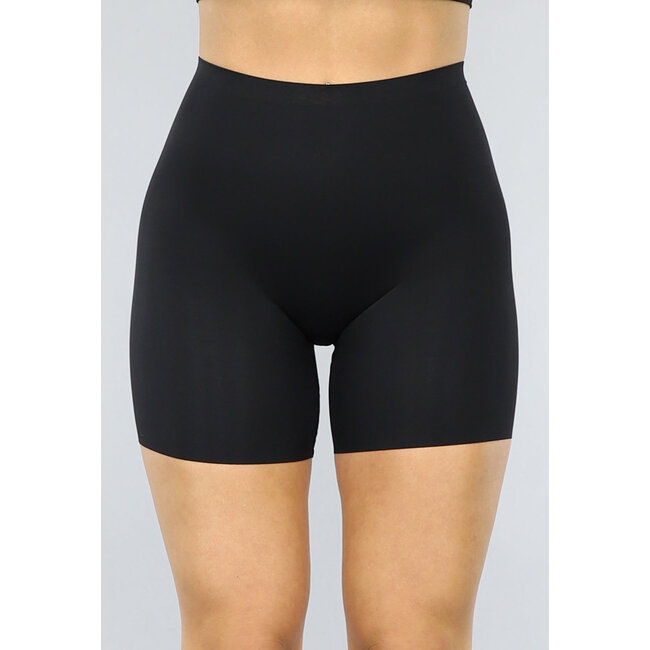 Schwarze korrigierende nahtlose Biker-Shorts mit hoher Taille