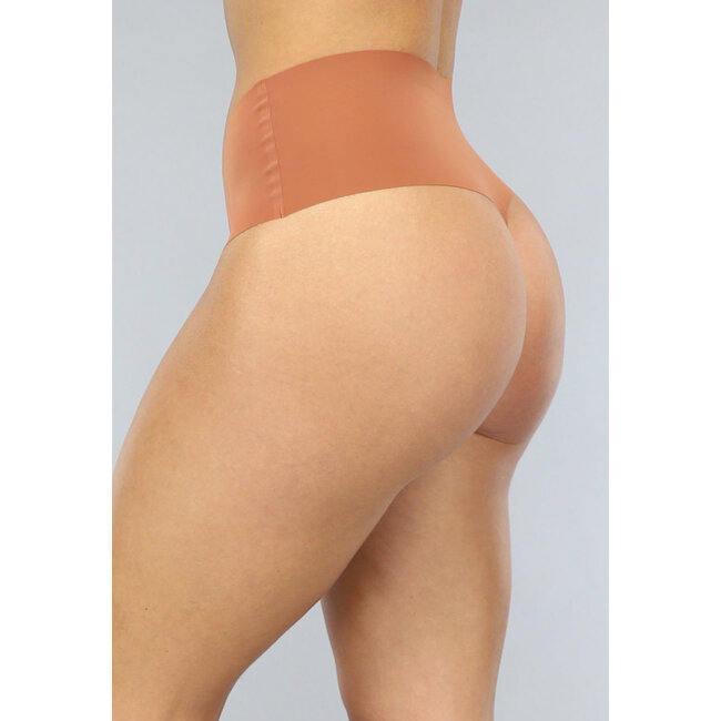 Brauner nahtloser Boxer String mit hoher Taille Korrekturmodell