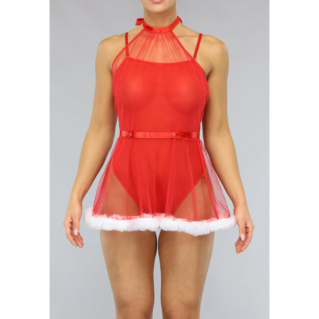 Mesh Weihnachtsdessous Set mit Kleid