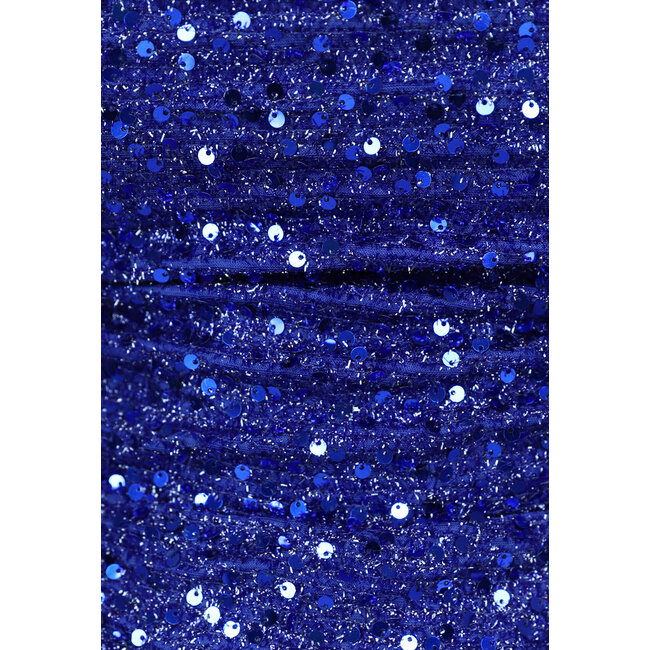 Blaues Glitzer-Abendkleid mit drapiertem Ausschnitt