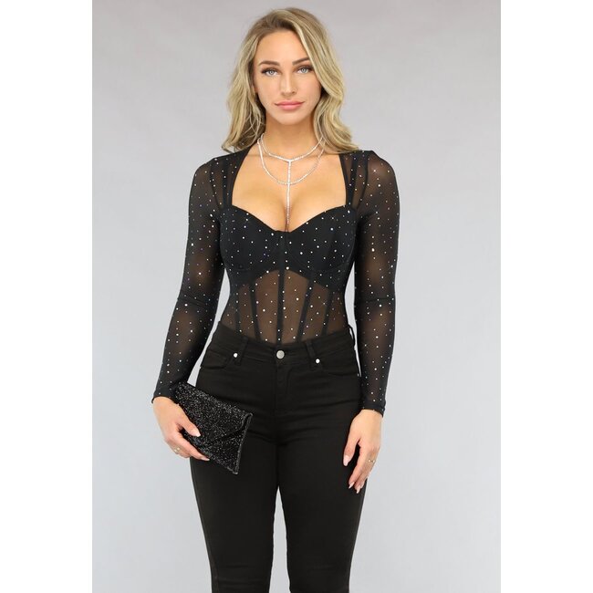 Mesh-Glitter-Bodysuit im Korsett-Look