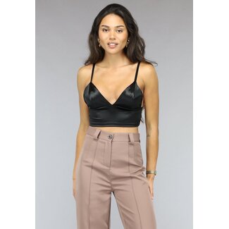 Schwarzes Triangel-Crop-Top im Satin-Look