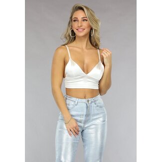 Weißes Triangel-Crop-Top im Satin-Look