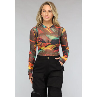 Langarm-Bodysuit mit Mesh-Lavadruck