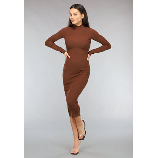 OP=OP.14.AV Braunes Bodycon-Kleid aus geripptem Stoff mit langen Ärmeln