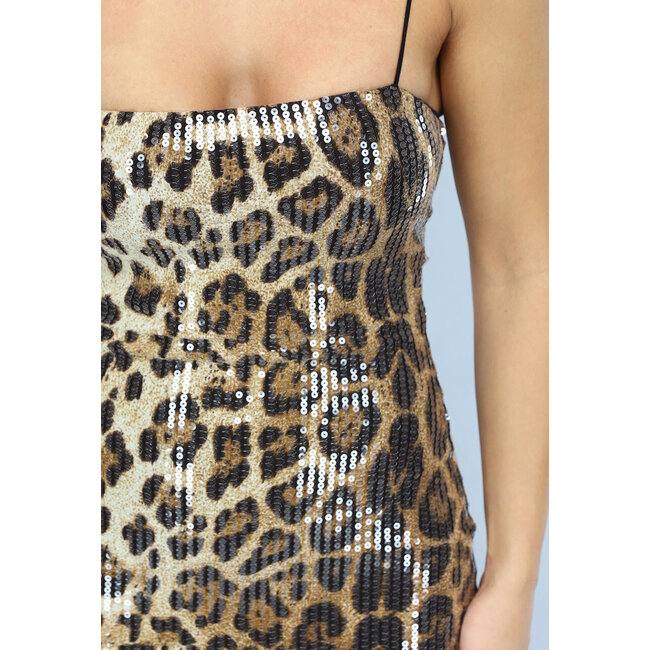 Bodycon-Kleid mit Pailletten und Panther-Print