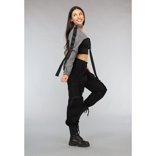 Reflektierendes einärmeliges Top mit Halsband und Schnallendetails
