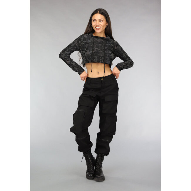 Reflektierendes Crop-Top mit Kapuze und Pilzprint