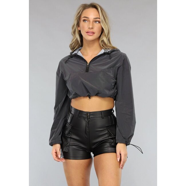 Reflektierender Cropped Windbreaker mit Kapuze