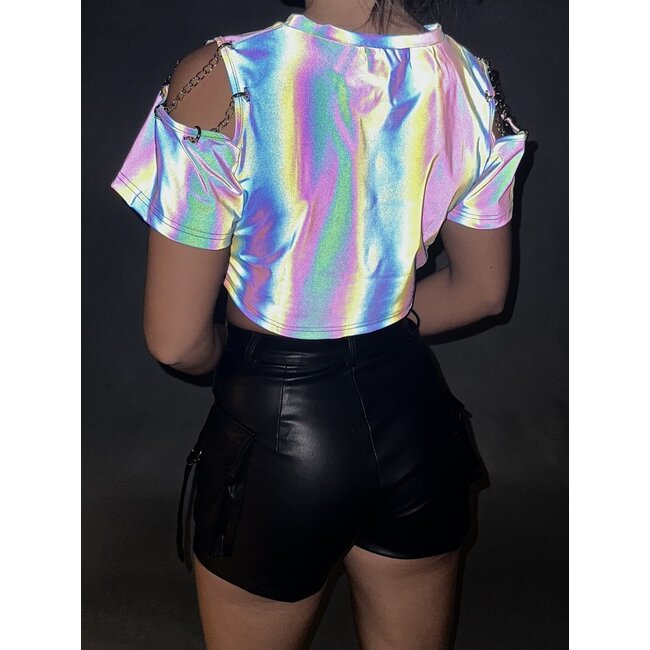 Reflektierendes kurzärmeliges Crop Top mit Kettendetail