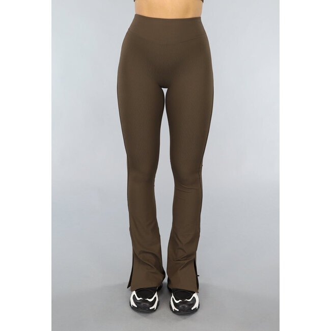 Dunkelbraune Stretchy Split Sport-Leggings