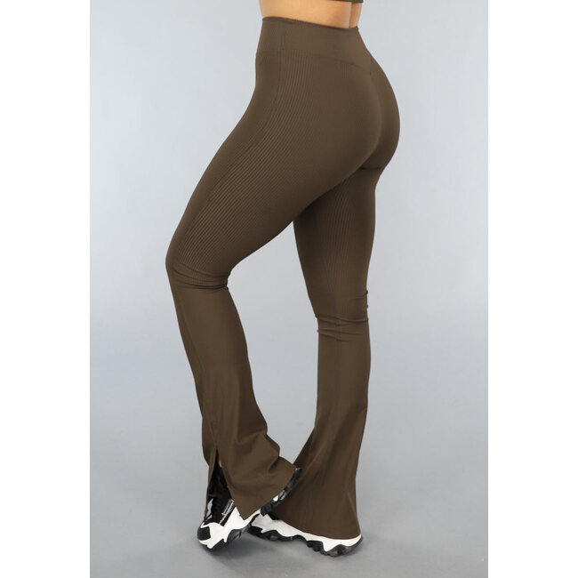 Dunkelbraune Stretchy Split Sport-Leggings