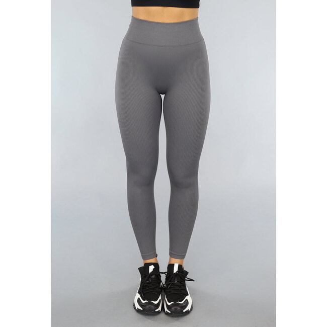 Anthrazitfarbene Fitness-Leggings aus geripptem Stoff