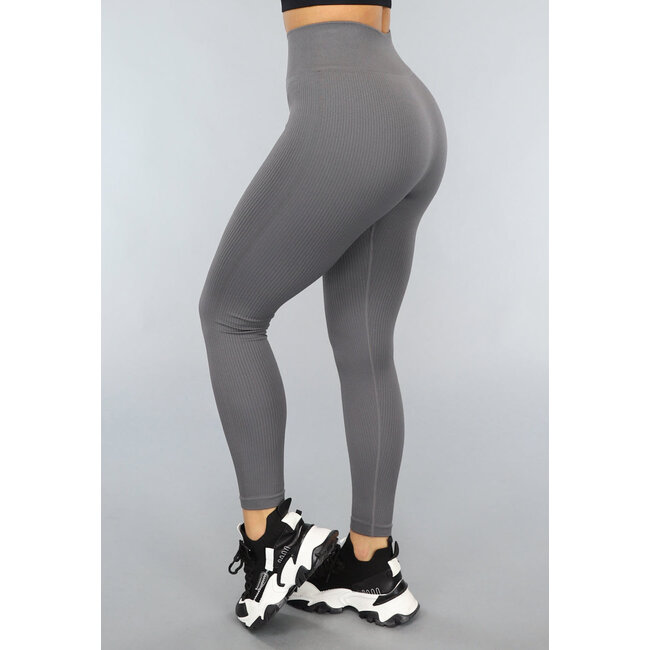 Anthrazitfarbene Fitness-Leggings aus geripptem Stoff