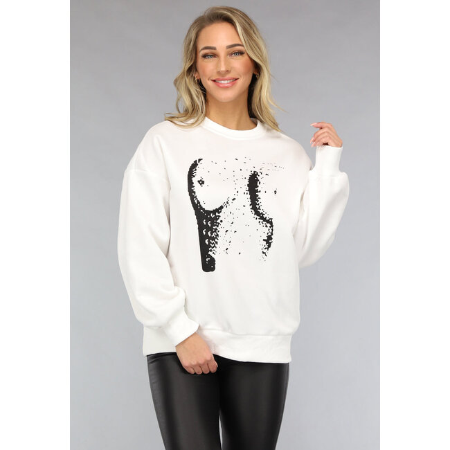 Weißer Oversized-Pullover mit Titten-Print