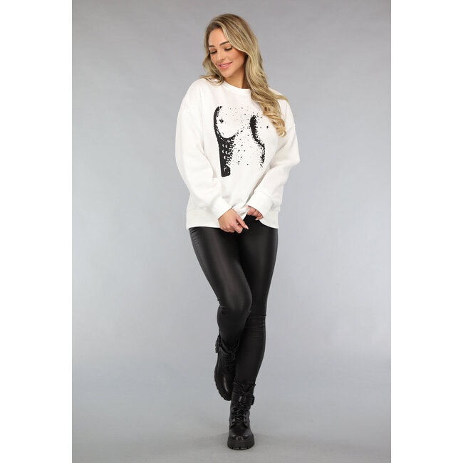 Weißer Oversized-Pullover mit Titten-Print