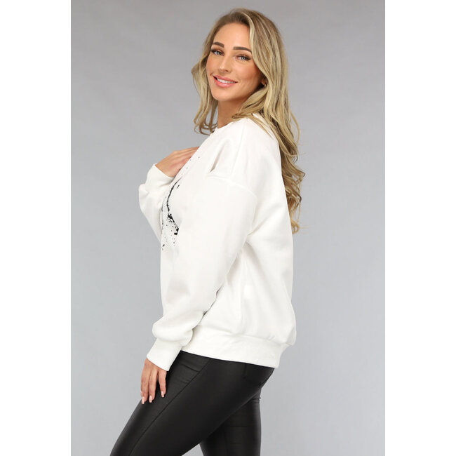 Weißer Oversized-Pullover mit Titten-Print