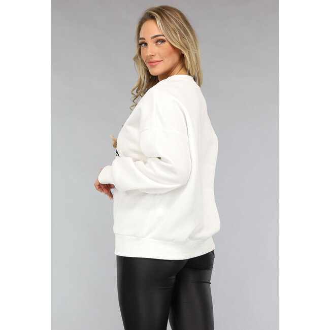 Weißer Oversized-Pullover mit Titten-Print