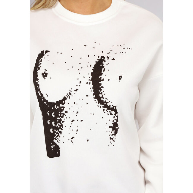 Weißer Oversized-Pullover mit Titten-Print