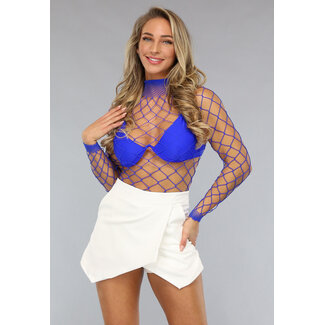 Blauer Bodysuit mit großem Fischnetz