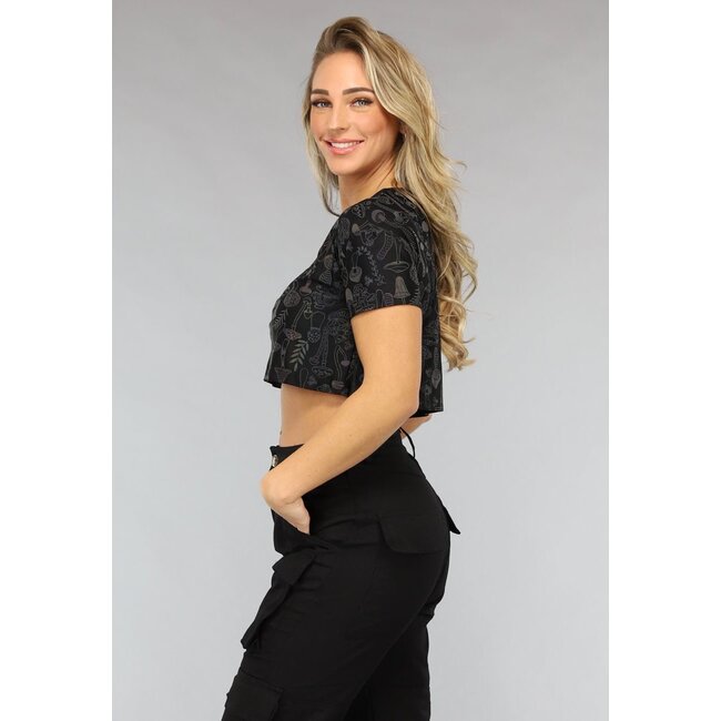 Cropped Shirt mit Pilzprint