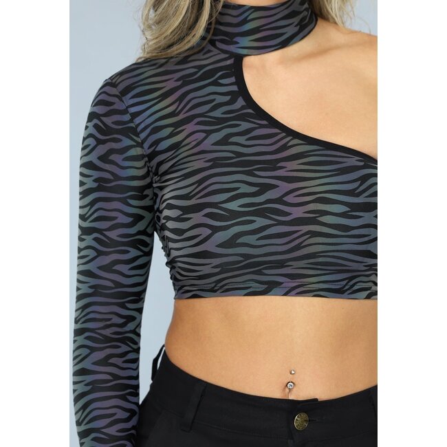 Reflektierendes Zebra-One-Shoulder-Top