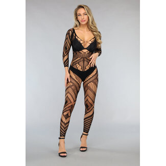 Schwarzer Fischnetz-Catsuit mit Mustern