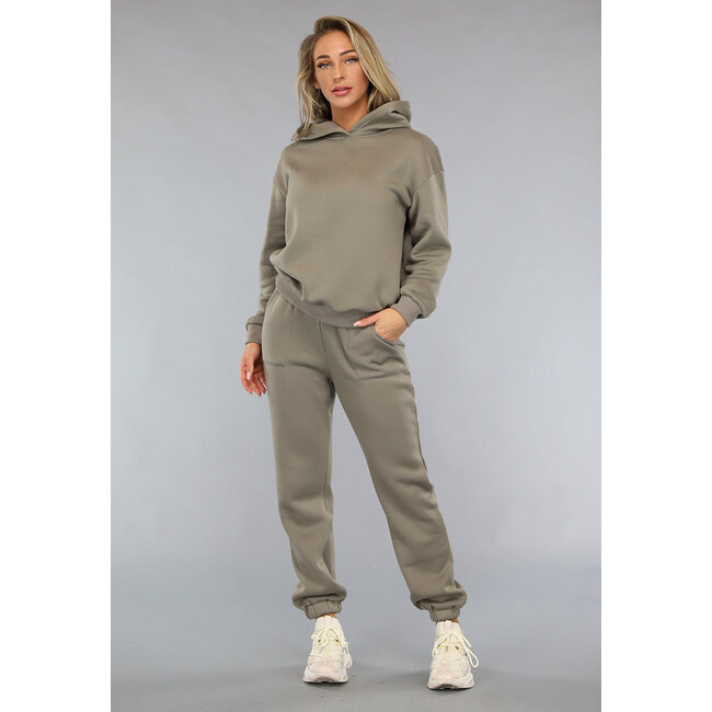 Fleece-Jogginganzug in Taupe