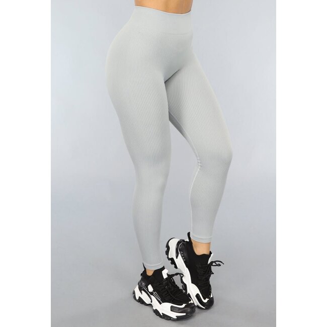 Hellgraue Fitness-Leggings aus geripptem Stoff