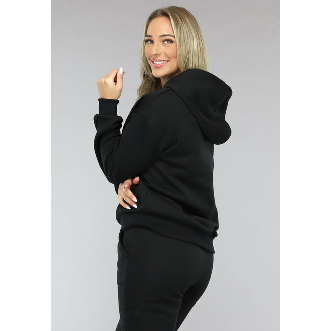 Schwarzer Fleece-Jogging-Anzug