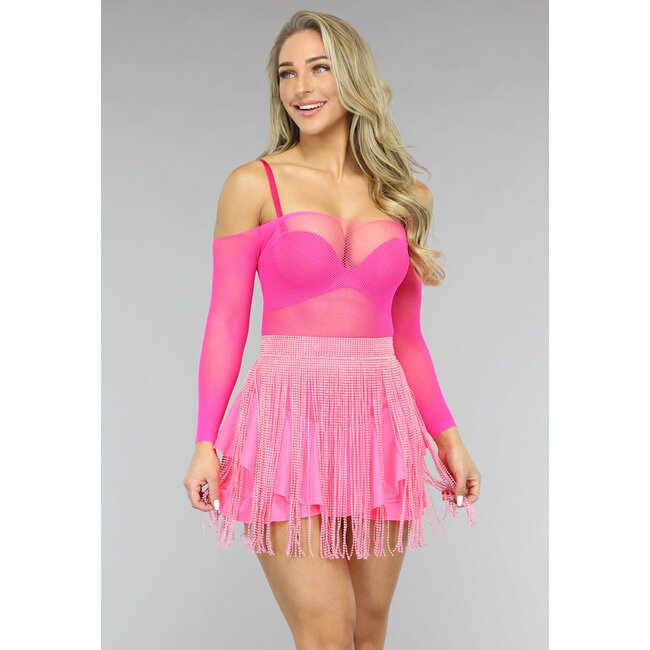 Neon-Pink Fischnetz-Dessous-Bodysuit