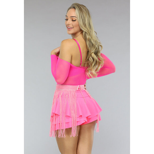 Neon-Pink Fischnetz-Dessous-Bodysuit