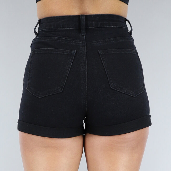 Schwarze Denim-Shorts mit Strasssteinen