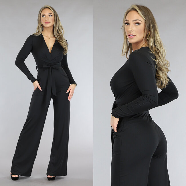 Schwarzer Jumpsuit mit weitem Bein und Taillenband