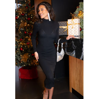 Schwarzes Bodycon-Rollkragen-Rippenkleid