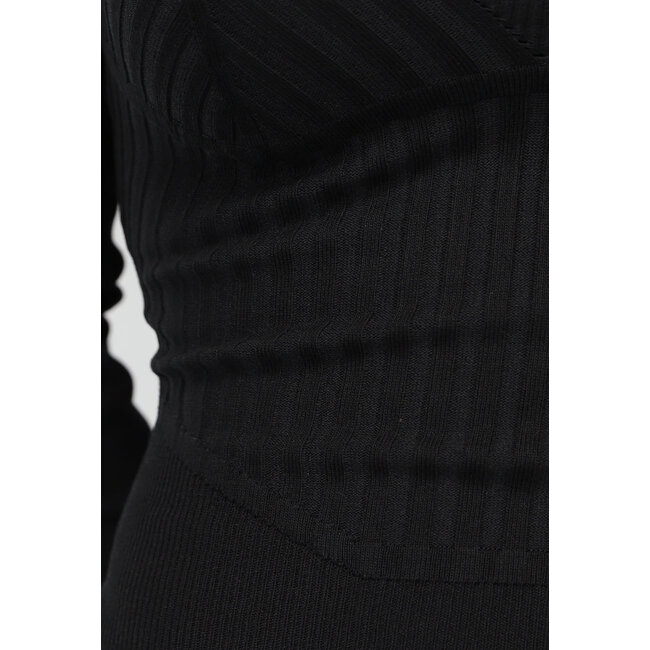 Schwarzes Bodycon-Rollkragen-Rippenkleid mit langen Ärmeln