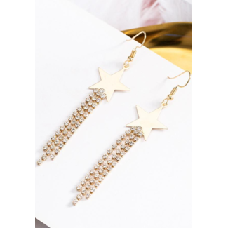 Gold Sterne Ohrringe mit Strass Fransen