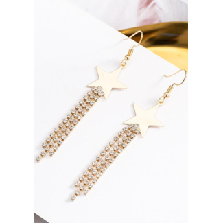 NEW0603 Gold Sterne Ohrringe mit Strass Fransen