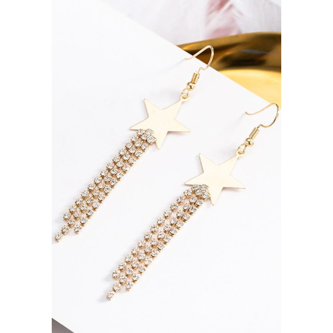 Gold Sterne Ohrringe mit Strass Fransen