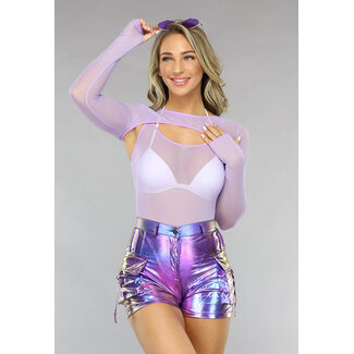 Fliederfarbener Festival-Body aus Mesh mit passendem Bolero