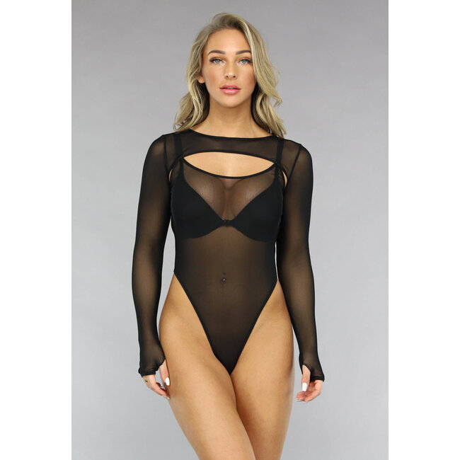 Schwarzer Mesh Rave-Body mit Bolero