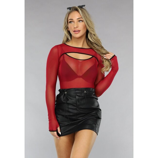 Weinroter Mesh Rave-Body mit Bolero